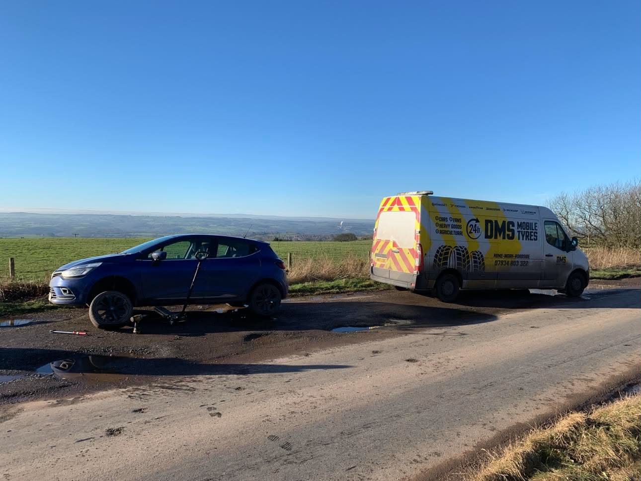 DMS Tyres mobile tyre fitter fitting a tyre in Leek