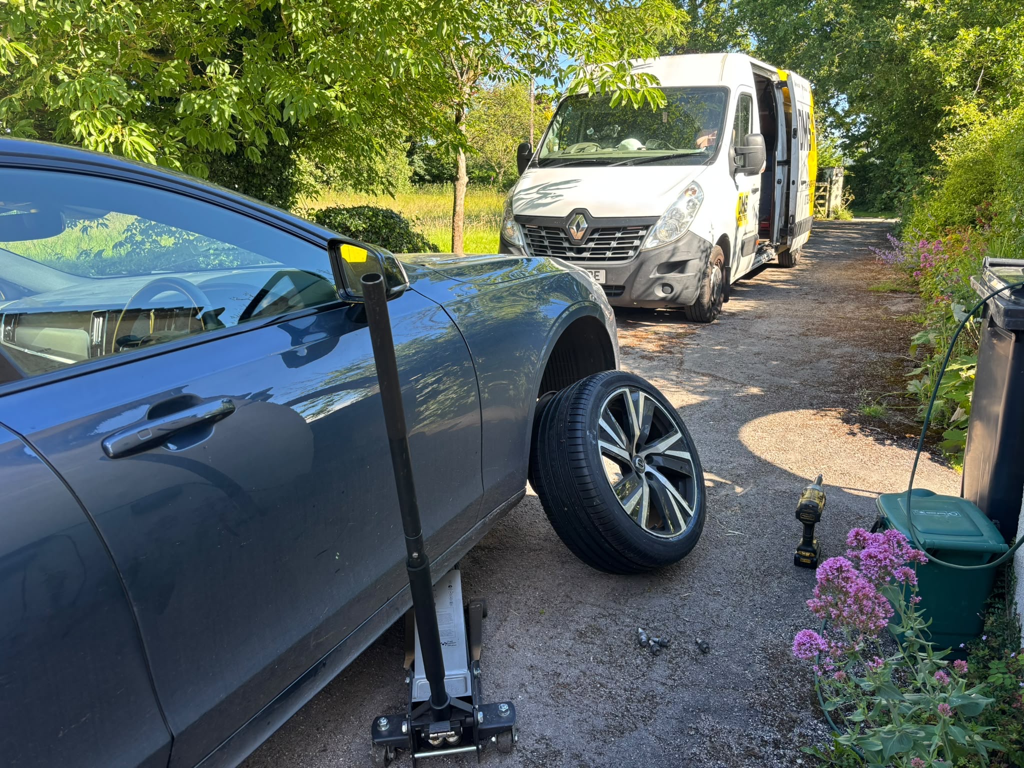 Tyres fitted on a customer driveway