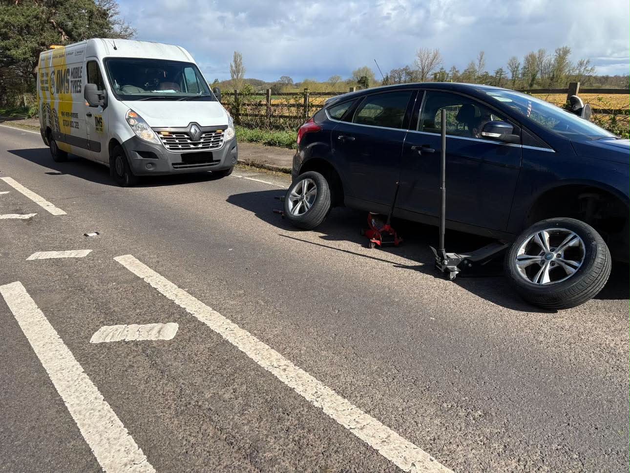 DMS Tyres mobile tyre fitter fitting a tyre in Nantwich