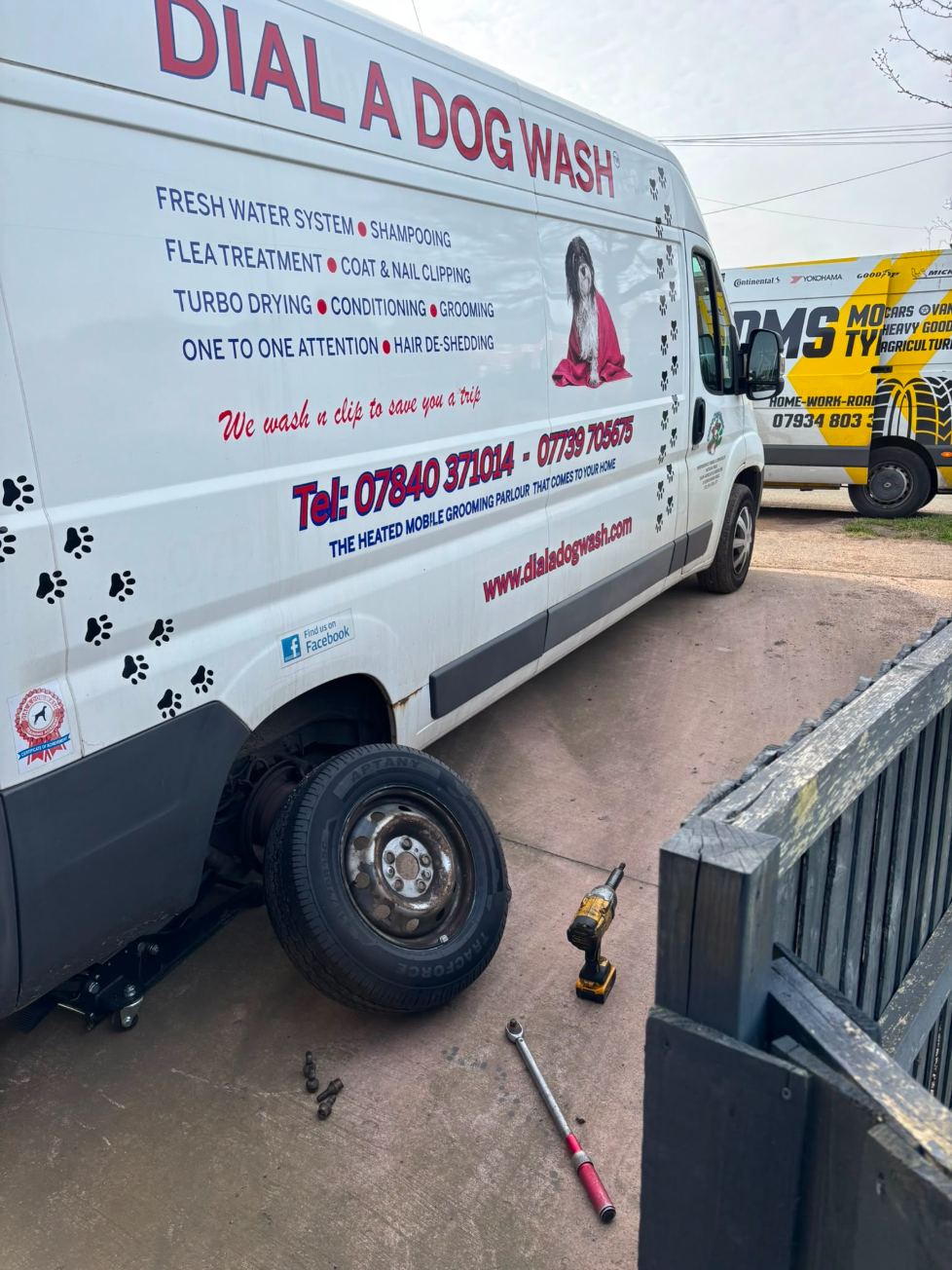 Tyre fitting in a workplace car park